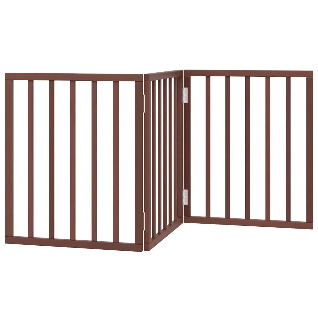 Cancello Cani Pieghevole 3 Pannelli Marrone 150cm Legno Pioppo 352196