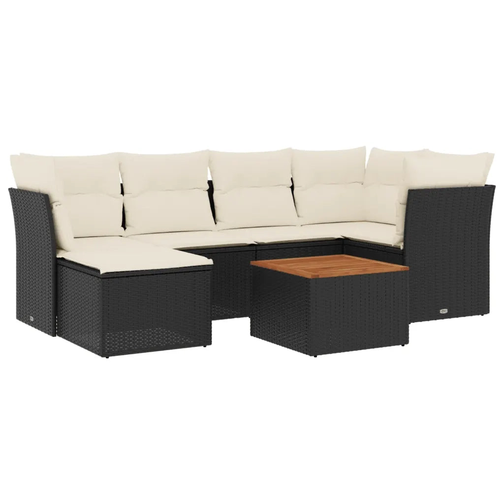 Set Divani da Giardino con Cuscini 7pz Nero Polyrattan 3256077