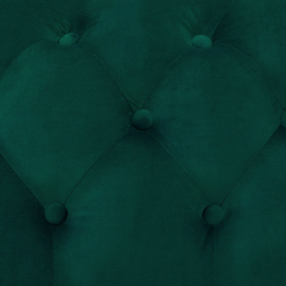 Divano a 3 posti in velluto verde stile Chesterfield con schienale basso