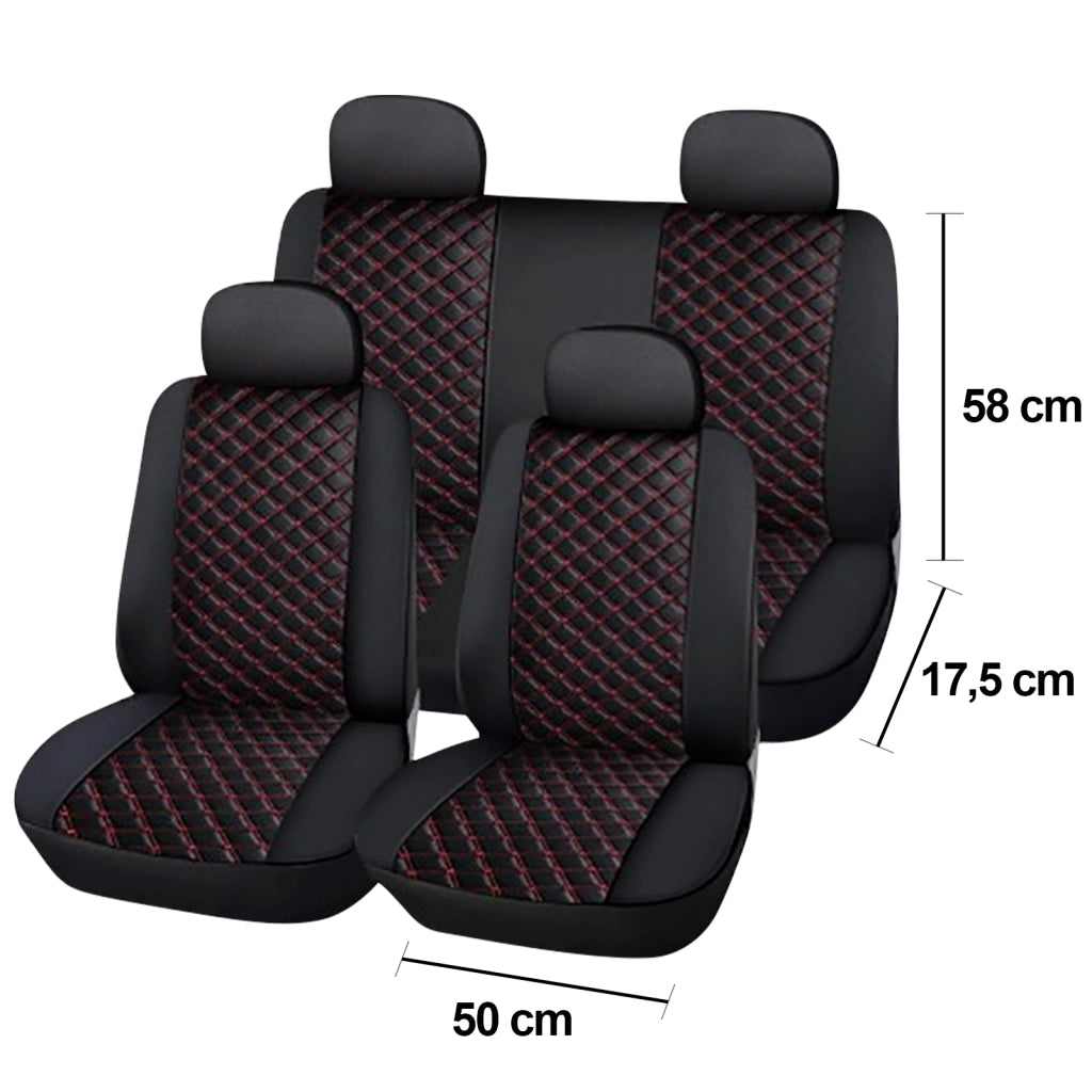 Set 5 Pezzi Coprisedili Auto Design Testurizzato Elegante Nero / Rosso Avizar