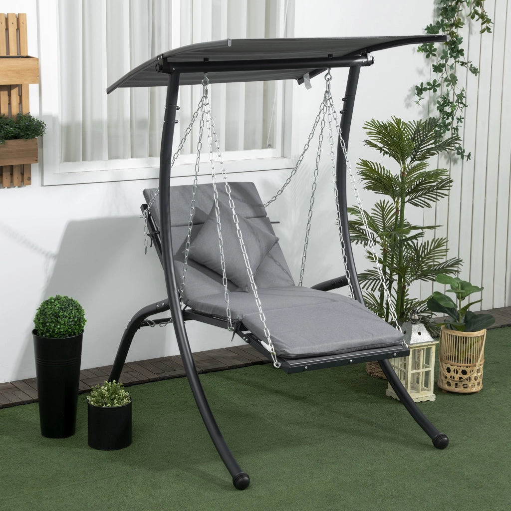Altalena Da Giardino Doppia Reclinabile 108x145x169 Cm Acciaio Grigio Scuro Per Giardino E Terrazza