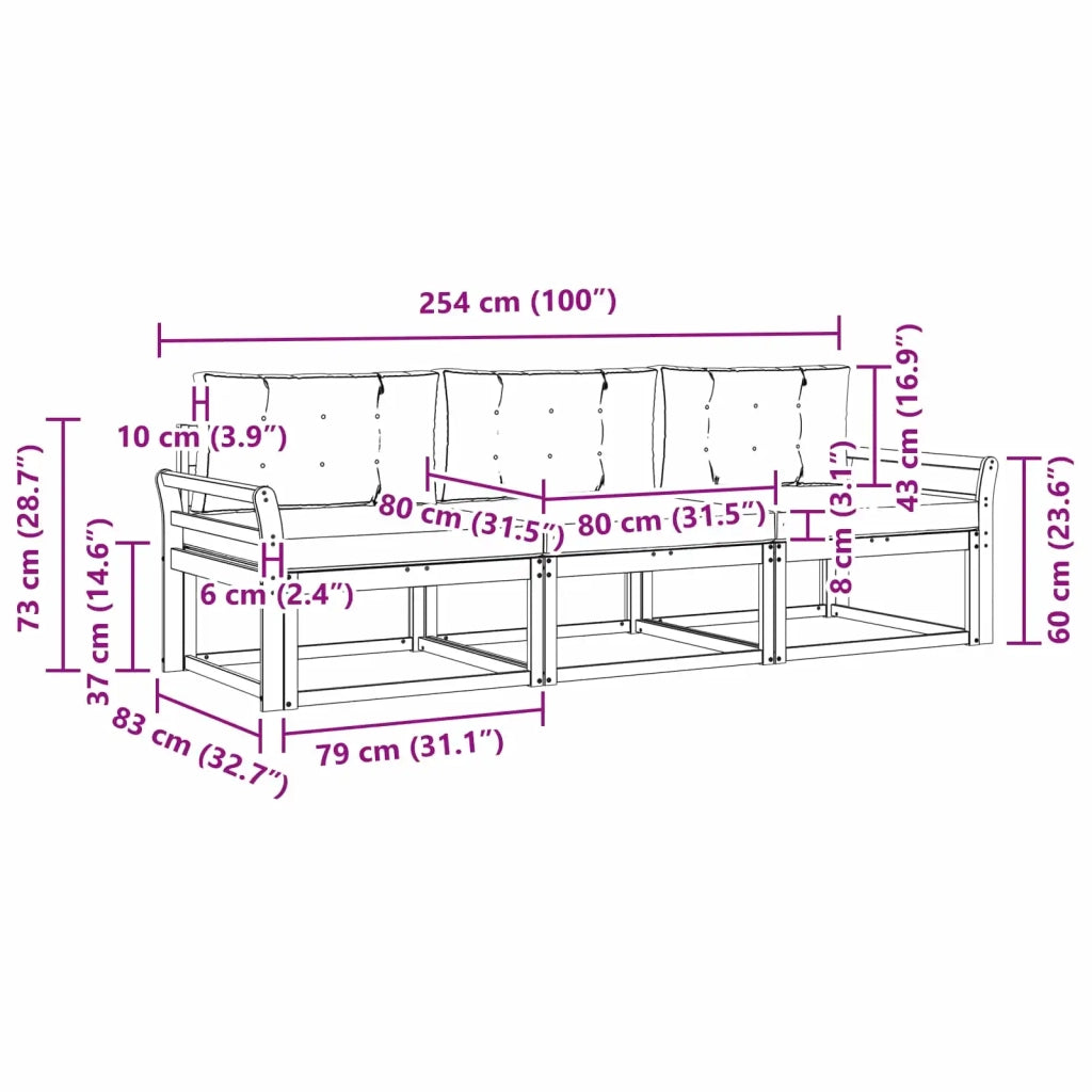 Set di divani da esterno con cuscino 3 pcs Naturale e Antracite 3367125