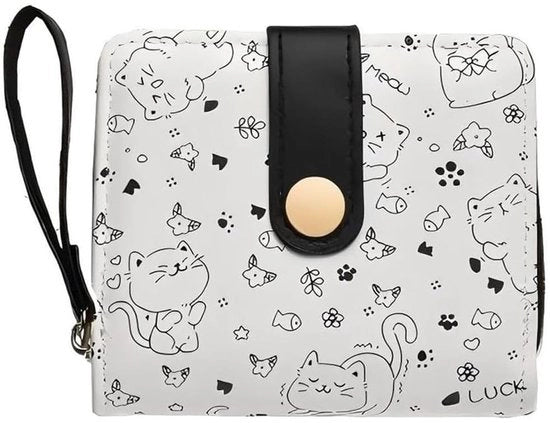 Portafoglio per gatti - Borsa da donna con chiusura a zip - Supporto per carte in pelle PU - Dimensioni mini 12 x 9,5 x 3 cm - Cinque tasche per carte - Leggero e pratico