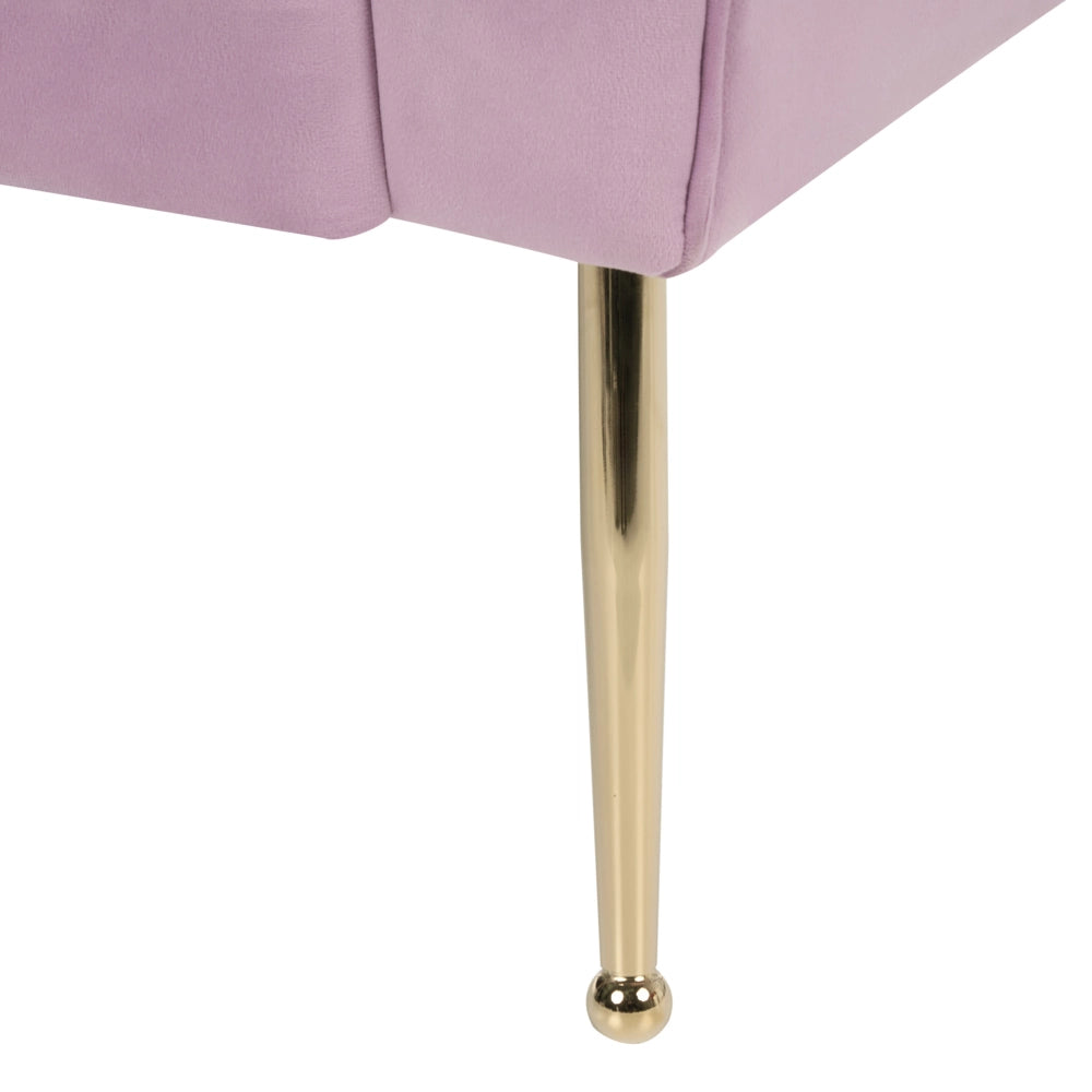 Chaise Longue in Velluto viola chiaro e Gambe Dorate in Metallo Stile Retró con gambe in metallo dorato