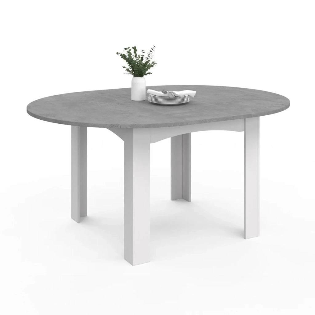IDMarket - DONA mesa de comedor redonda extensible 4-8 personas tablero blanco efecto hormigón 110-150 cm