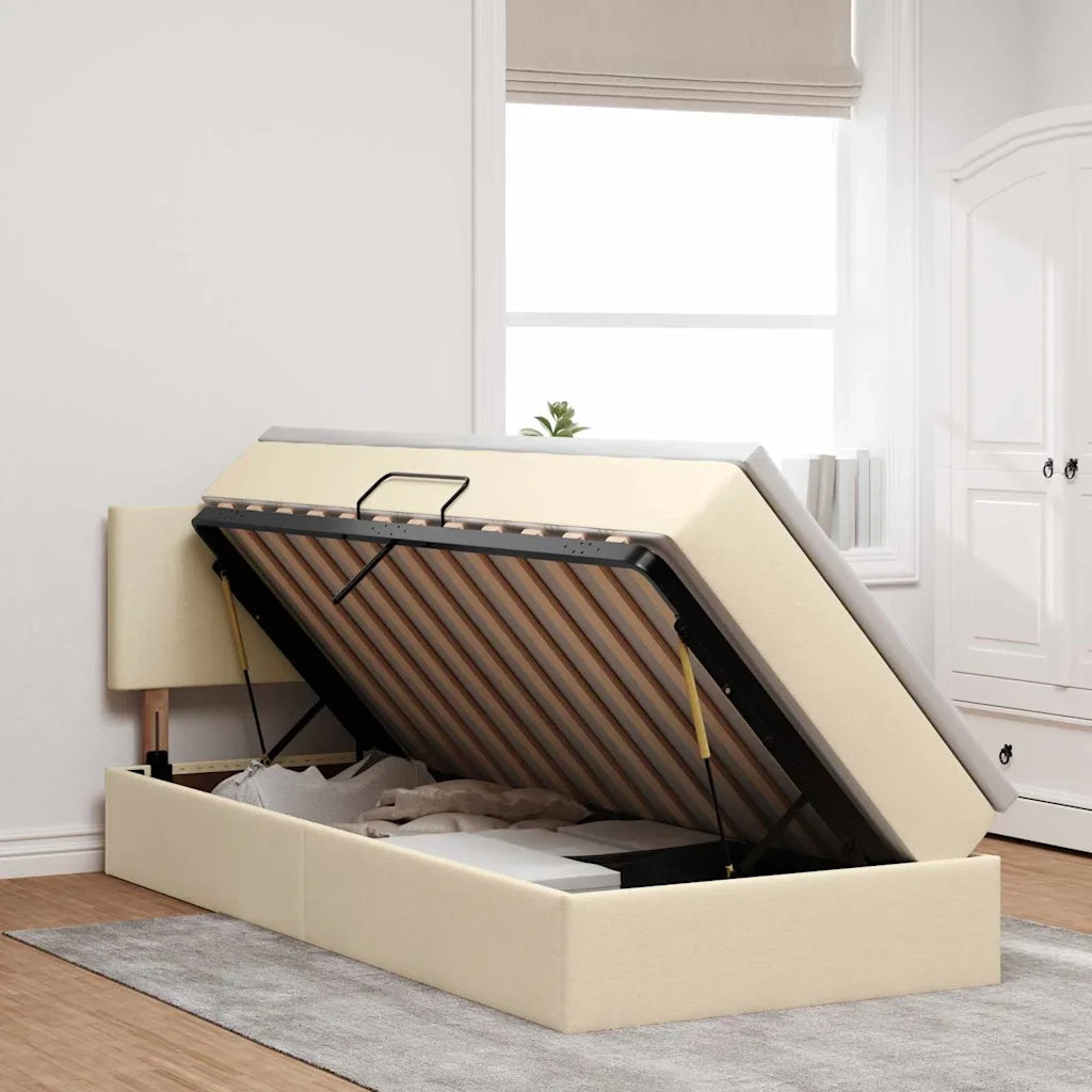 Letto con contenitore e materasso Crema 100 x 200 cm