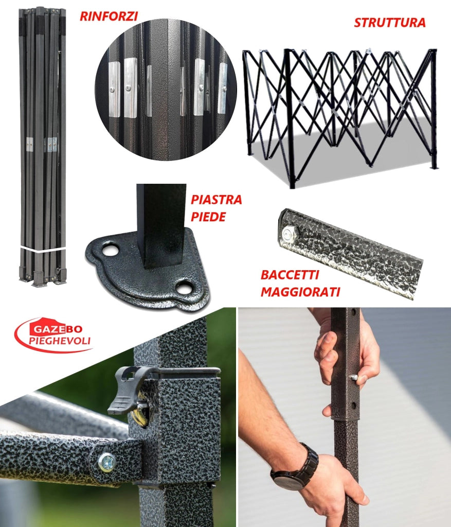 Gazebo 3x4,5 m giallo pieghevole portatile estendibile richiudibile estensibile acciaio SENZA laterali per fiere eventi stand chiosco tenda tendone mercato mercatino  
