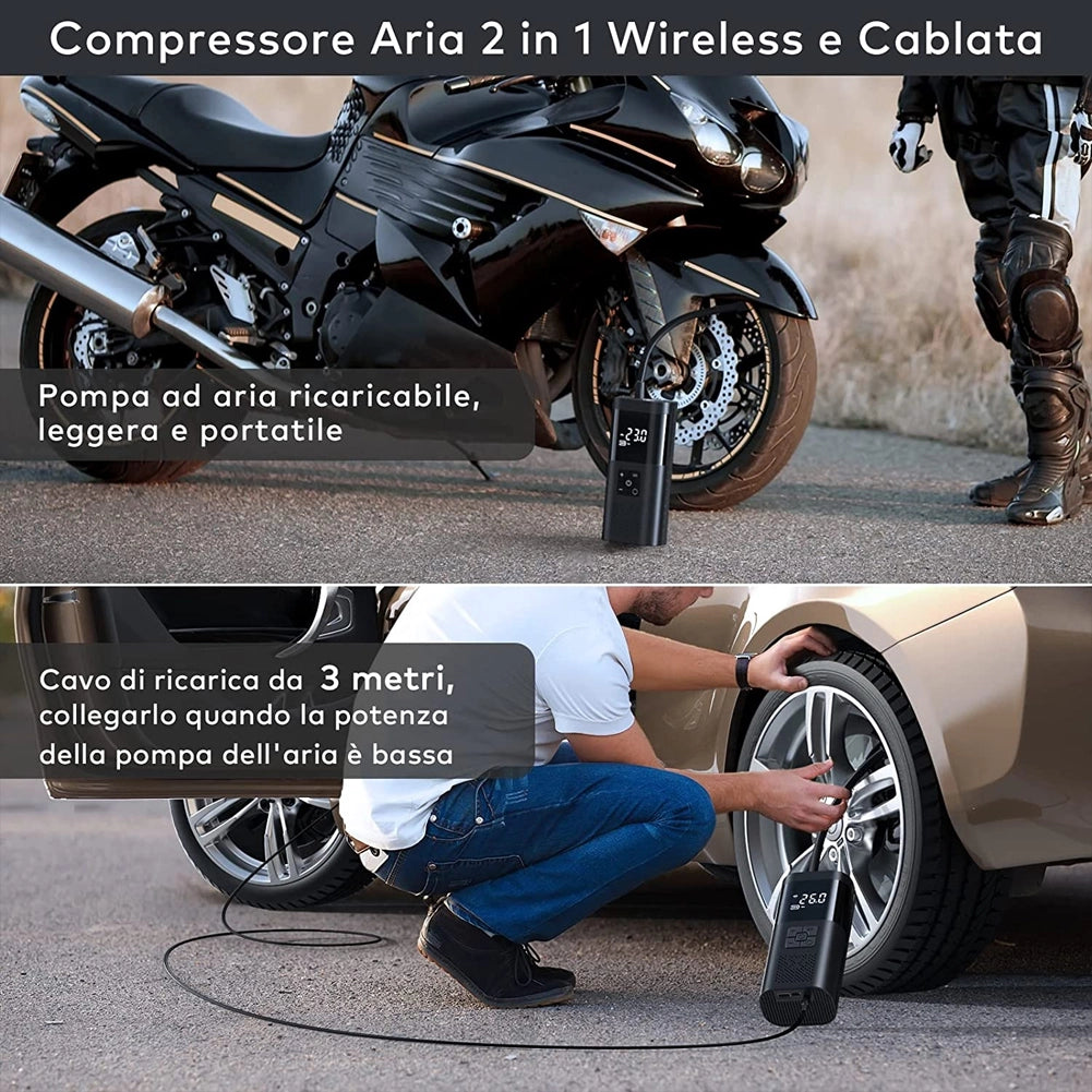 Mini Compressore Aria Portatile Wireless Auto Bici Gonfiatore Elettrico Batteria