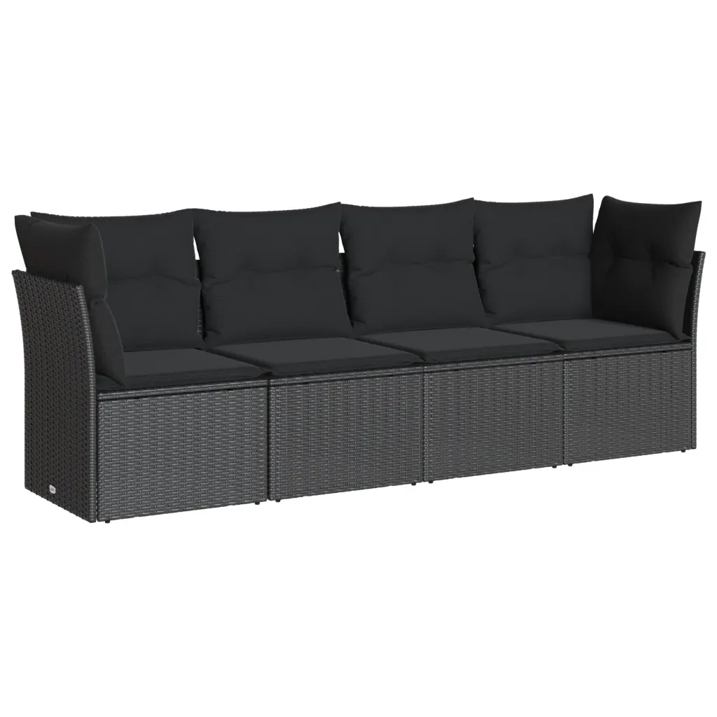 Set Divani da Giardino 4 pz | Set Salotto da Giardino con Cuscini Nero in Polyrattan
