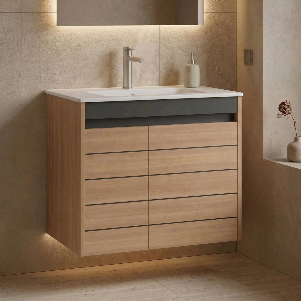 Mobile lavabo "Ricato 80" - 81 x 47 x 62 cm - Noce