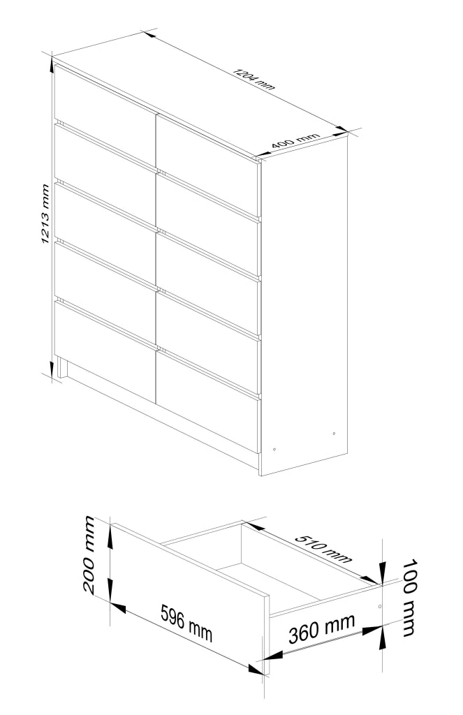 Cassettiera AKORD K120 Quercia Artisan 120 cm 10 cassetti 120x40x121 cm