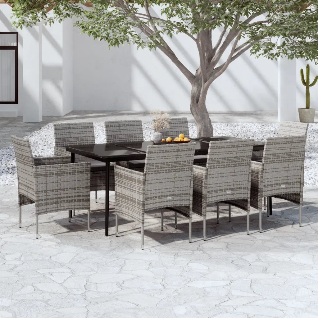 Set da Pranzo per Giardino 9 pz con Cuscini Grigio e Nero 3099316