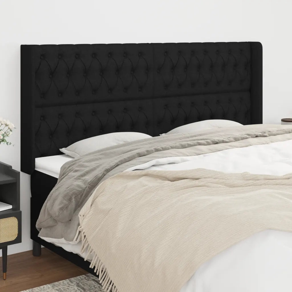 Testiera ad Orecchio-Testata con Orecchie Nera 183x16x118/128 cm in Tessuto 668209