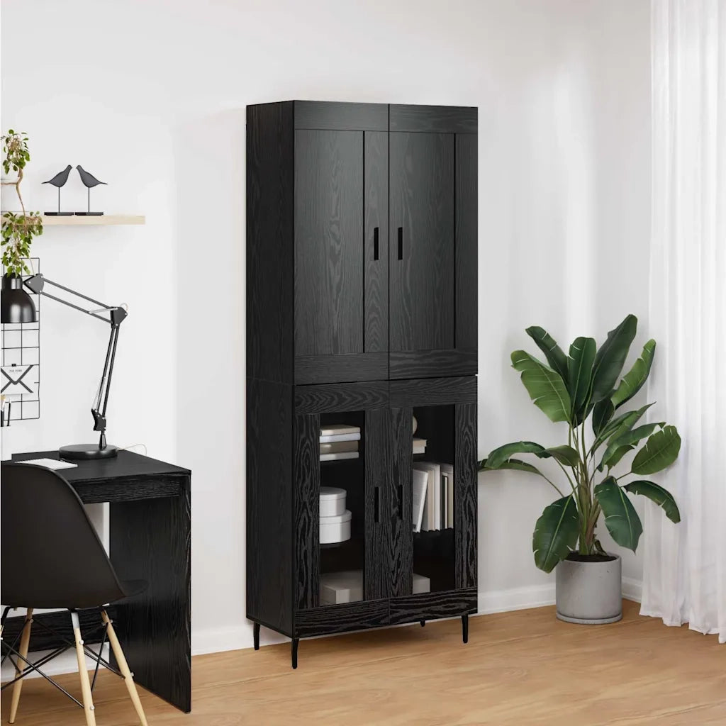 Credenza 2 pcs Rovere Nero Legno multistrato