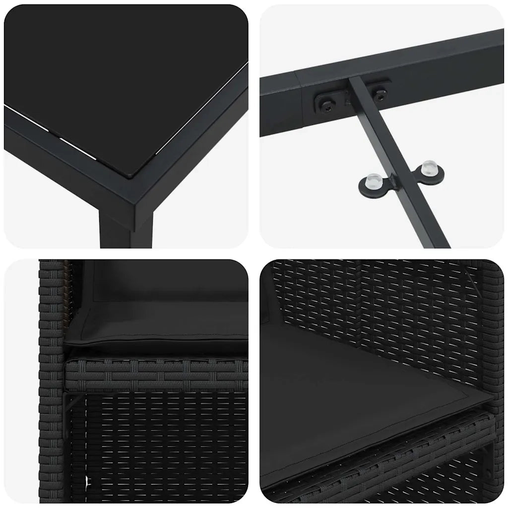 Set da Pranzo per Giardino con cuscino 5 pcs Nero polyrattan 3379945