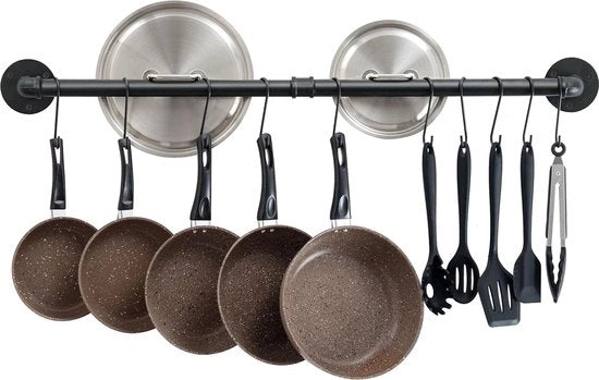 Panniera per cucina, stanghette per pentole, supporto per pentole, stanghette per cucina con ganci, 100 cm di lunghezza
