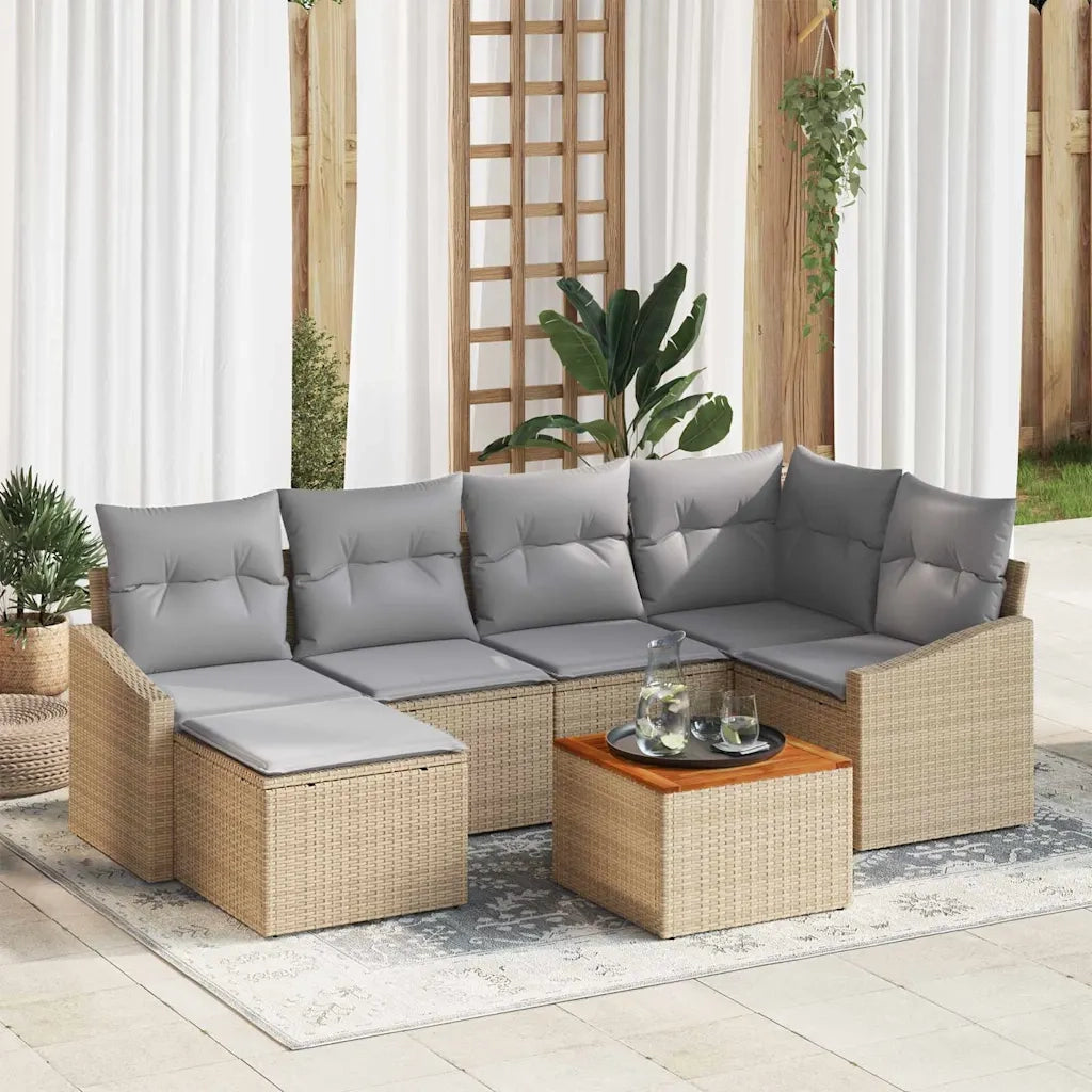 Set Divano da Giardino 7 pcs Beige e Grigio Chiaro polyrattan