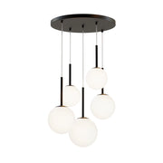 Maytoni Lampadario Minimal Basic Form 5 luci E14 nero metallo diffusore vetro bianco