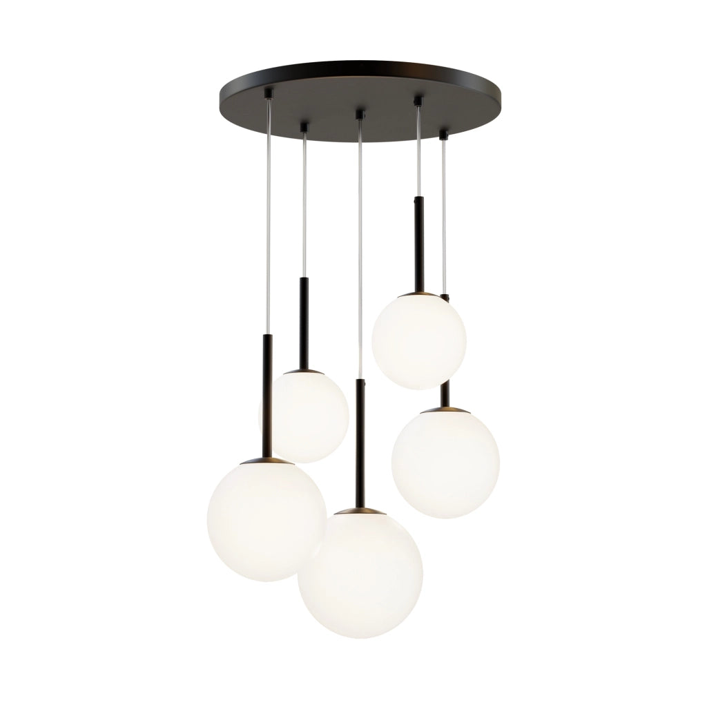 Maytoni Lampadario Minimal Basic Form 5 luci E14 nero metallo diffusore vetro bianco