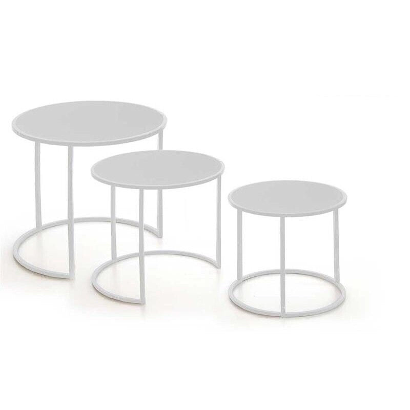 SET 3 TAVOLINI DA CAFFÈ IN METALLO BIANCO E RIPIANI LILLA CHIARO CON DESIGN MINIMAL