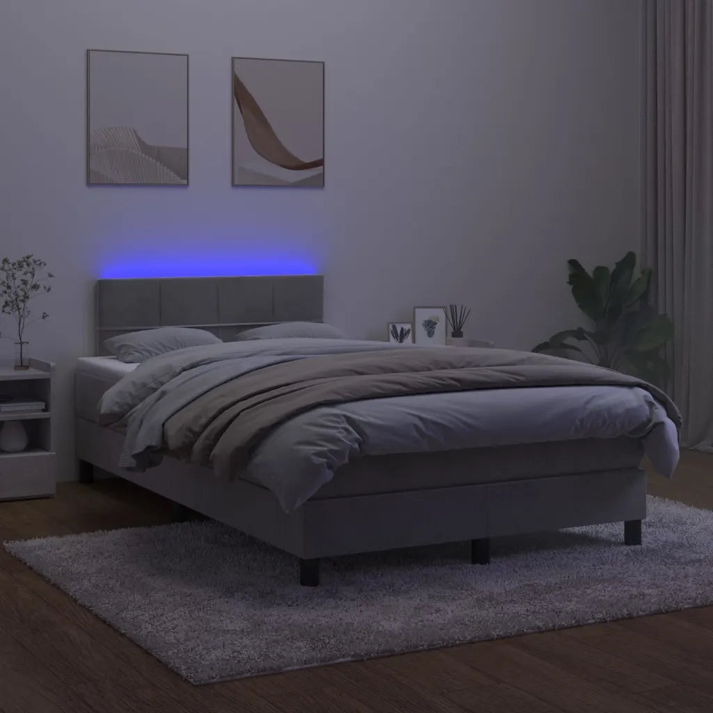 Letto a Molle con Materasso e LED Grigio Chiaro 120x200 cm Velluto