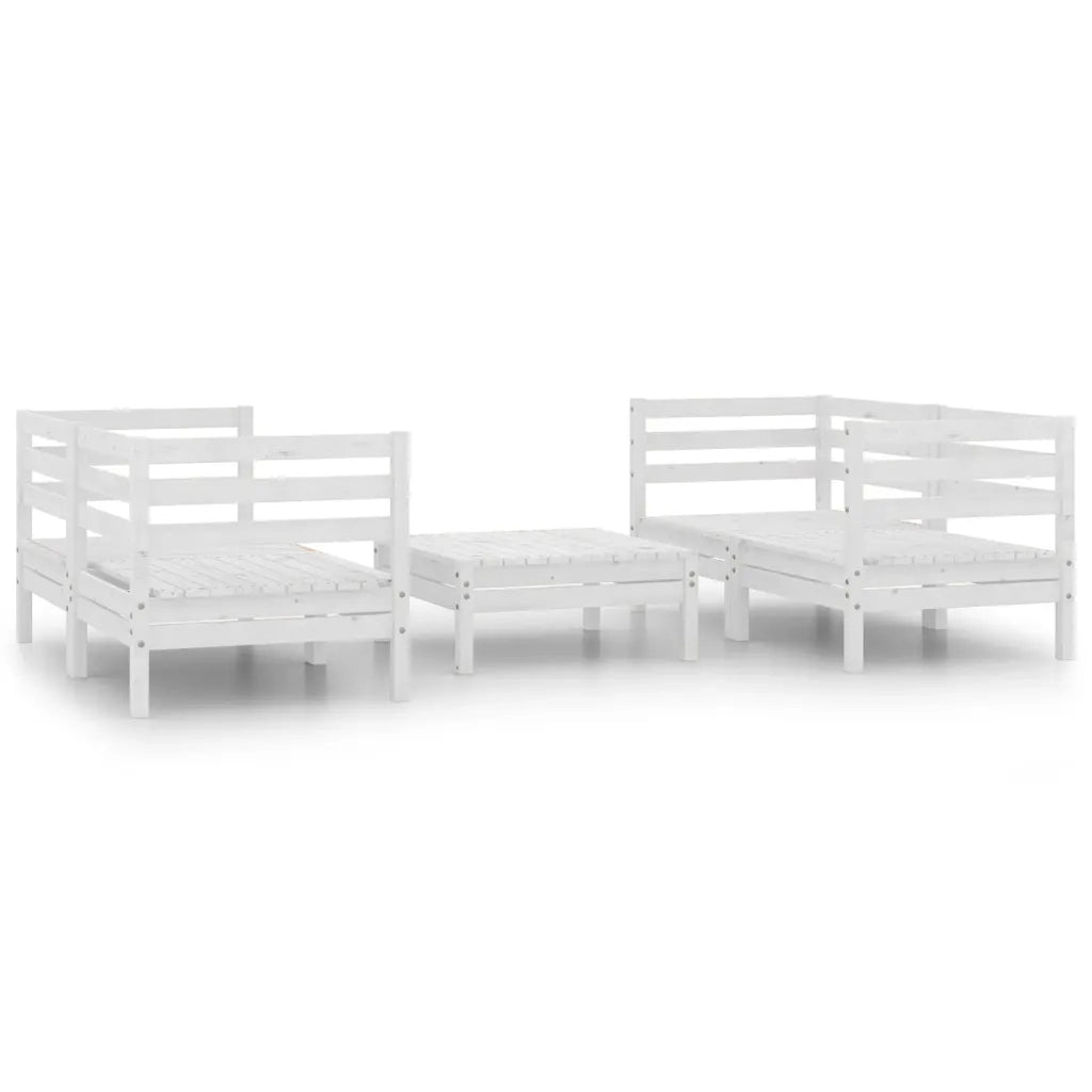 Set Divani da Giardino 5 pz Bianco in Legno Massello di Pino 3082398