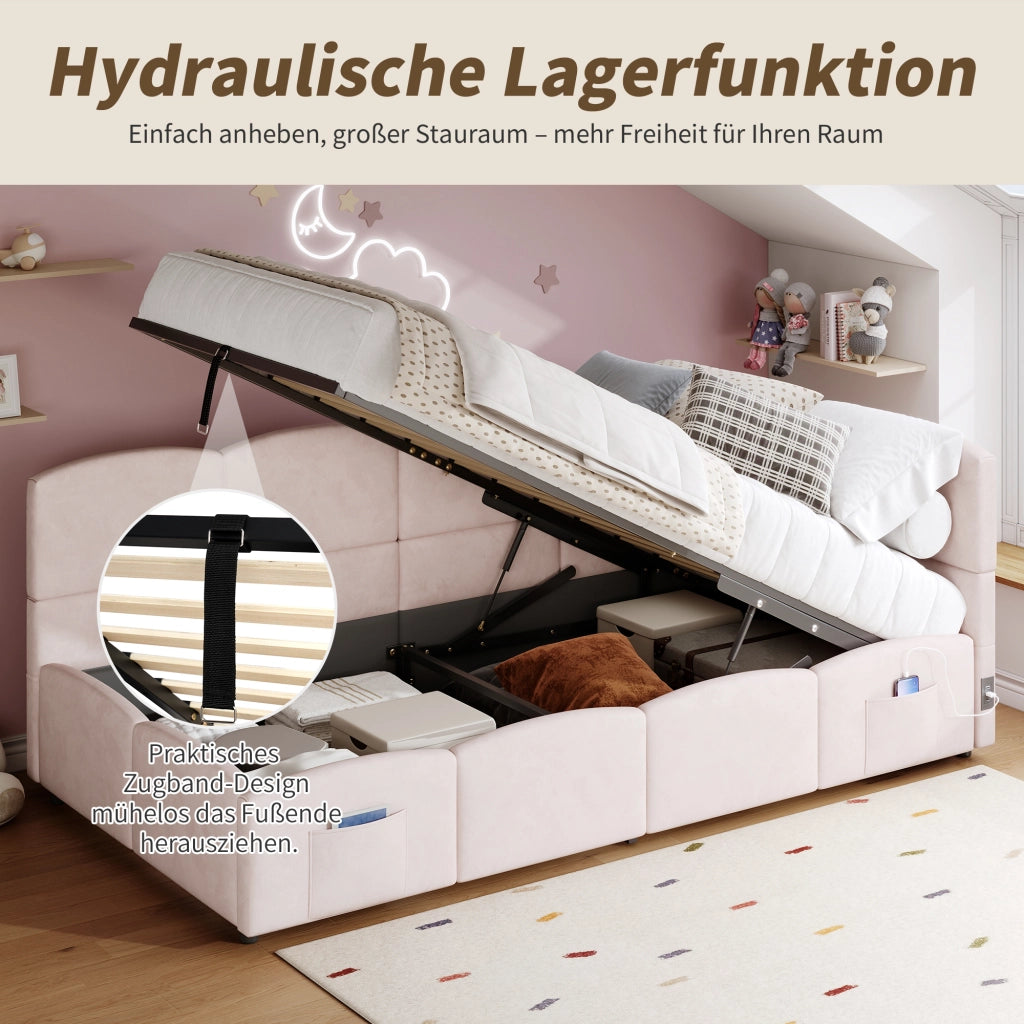 LETTO Contenitore 90x200 cm in Velluto Rosa