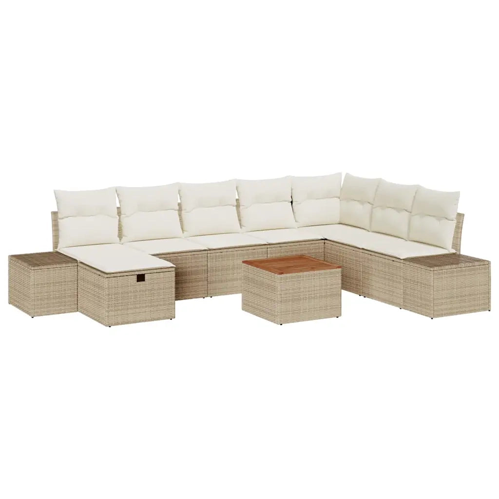 Set Divano da Giardino con cuscino 9 pcs Beige polyrattan