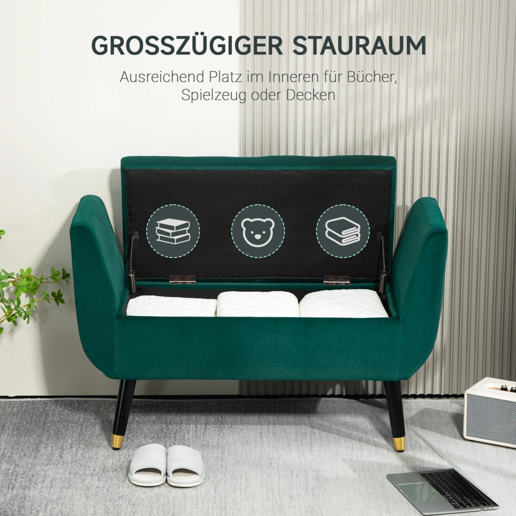 Divano imbottito con braccioli e contenitore ¨C Minimal ¨C 107x42x65 cm verde velluto