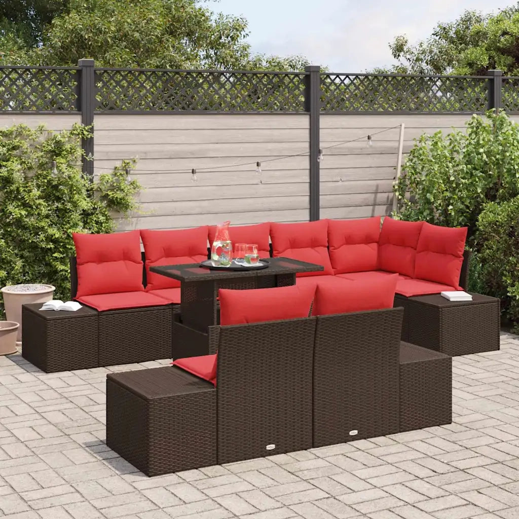 Set Divano da Giardino 9 pcs Marrone e Rosso polyrattan 3349210