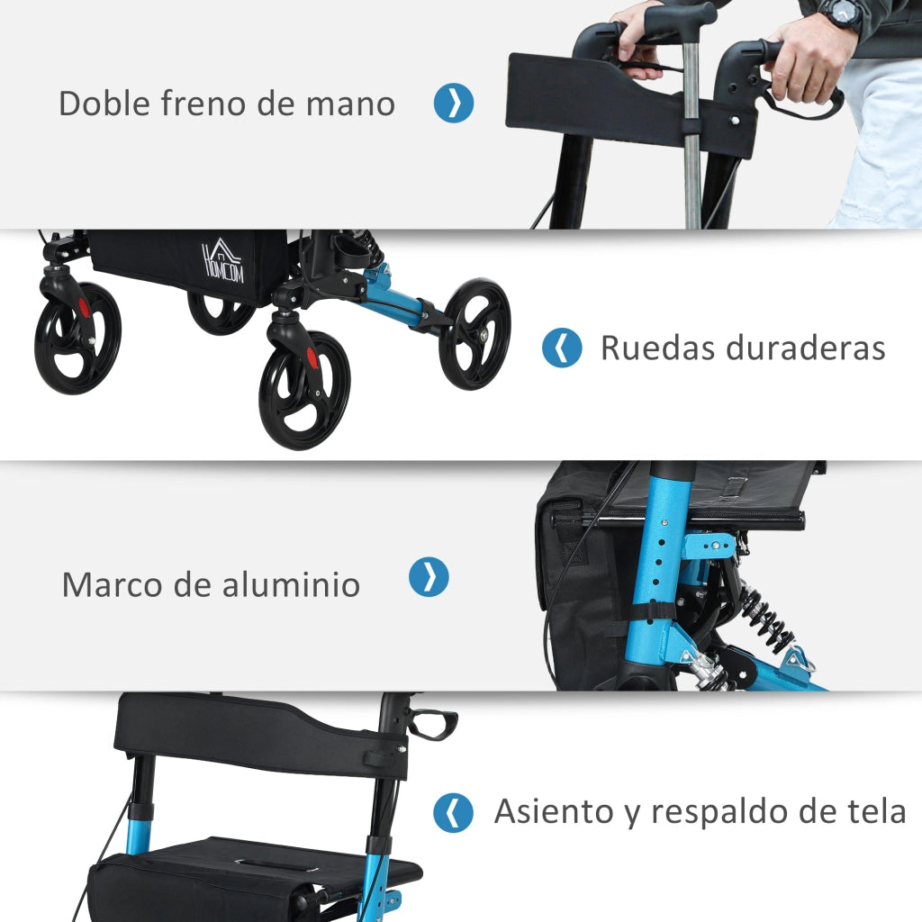 Deambulatore Pieghevole con Sedile e Ruote ¨C Minimal ¨C Altezza Regolabile, Blu e Nero