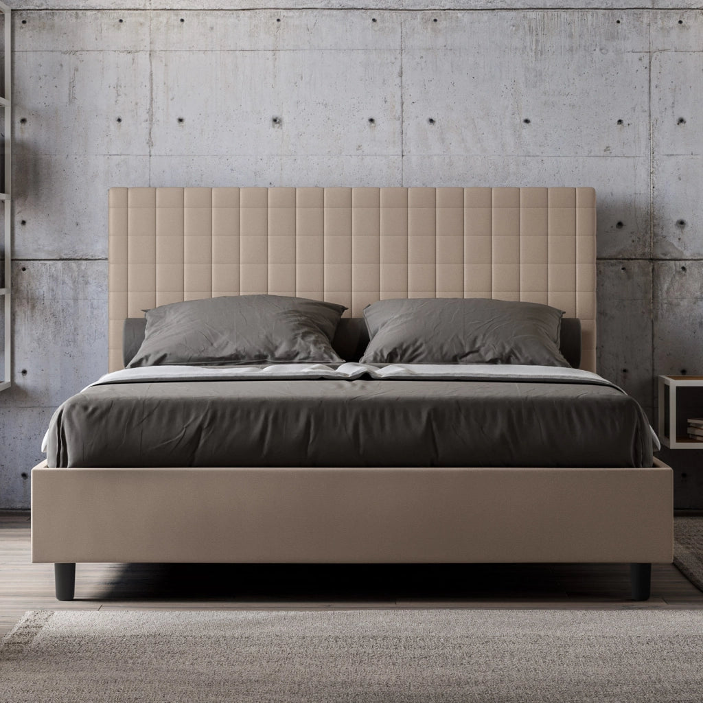 BS COM Letto matrimoniale con rete imbottito 160x200 similpelle tortora