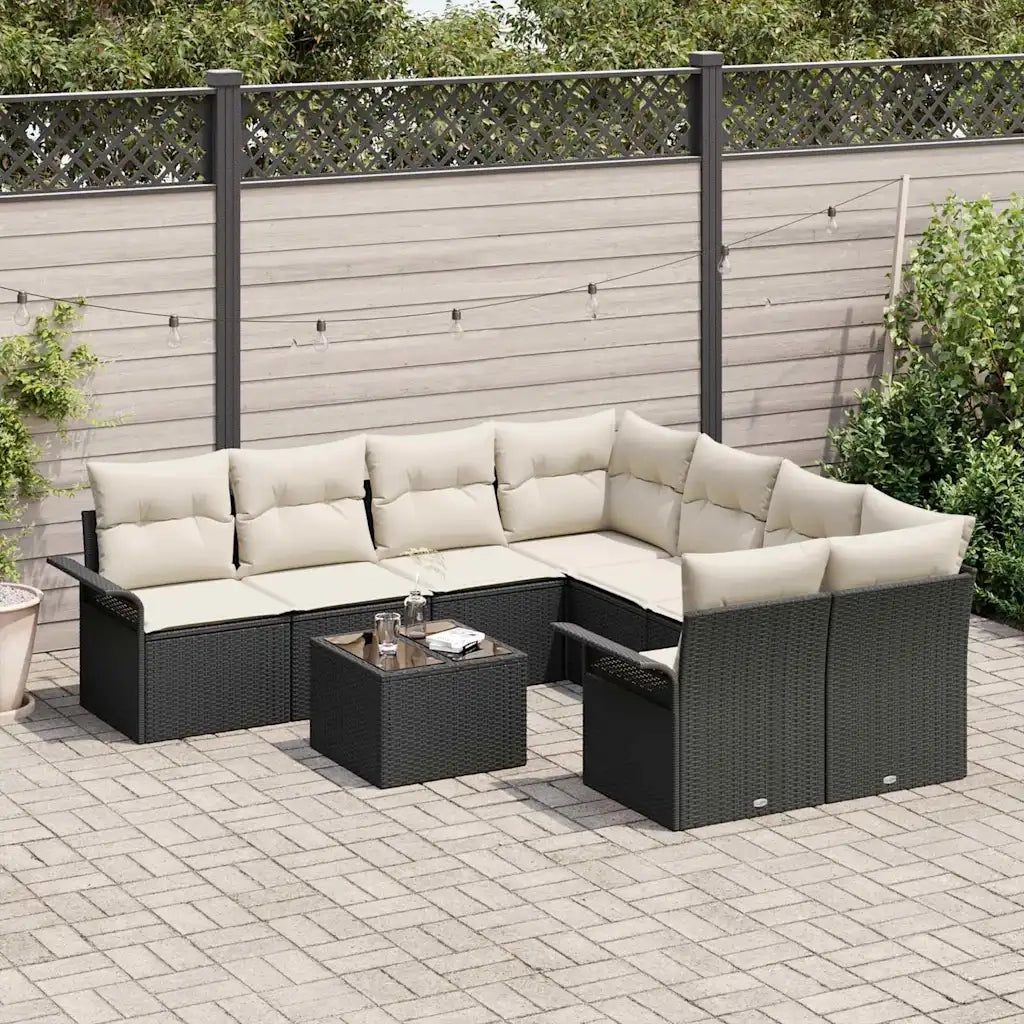 Set Divano da Giardino 9 pcs Nero Poly Rattan 3345297