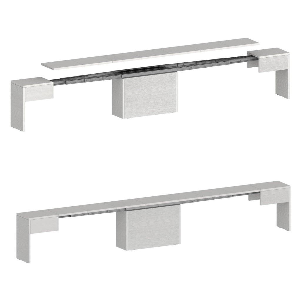 Panca Quedan, Set di 2 sedute per tavolo da pranzo, Panche allungabili, 290x25h45 cm, Bianco