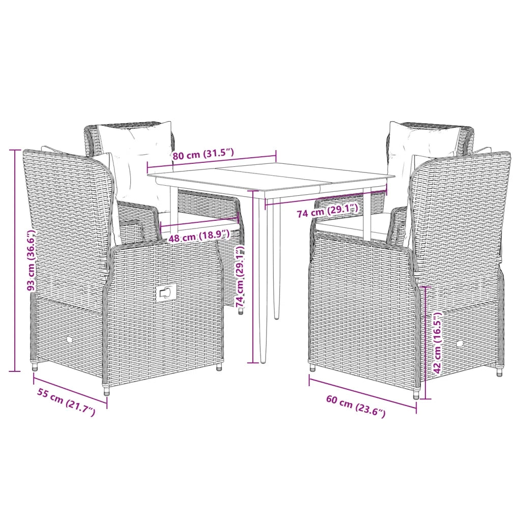 Set da Pranzo da Giardino 5 pz con Cuscini Beige in Polyrattan 3262869