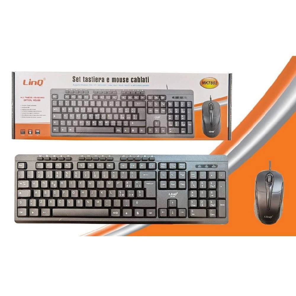 Trade Shop - Set Tastiera Usb Con Filo Multimediale 113 Tasti + Mouse Usb 1200dpi Pc Mk7802 -