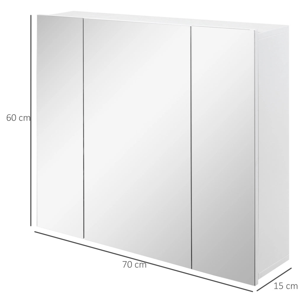 Mobile Bagno con 3 Ante Specchiate e Ripiani Regolabili ¨C zephmum ¨C 70x15x60cm, Bianco