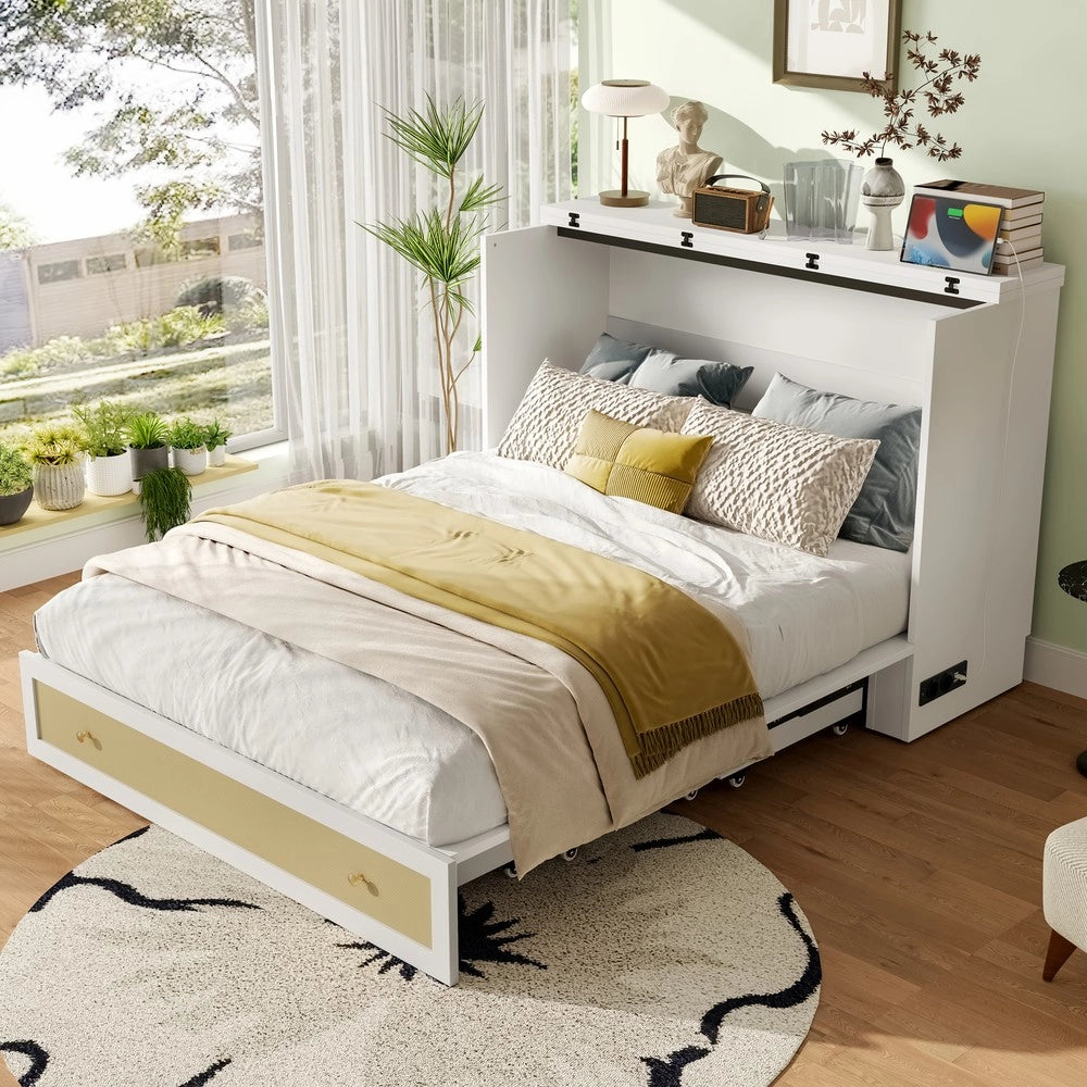 Letto a Scomparsa con Cassetti e Ripiano ¨C MINIMAL ¨C Bianco, 140x200