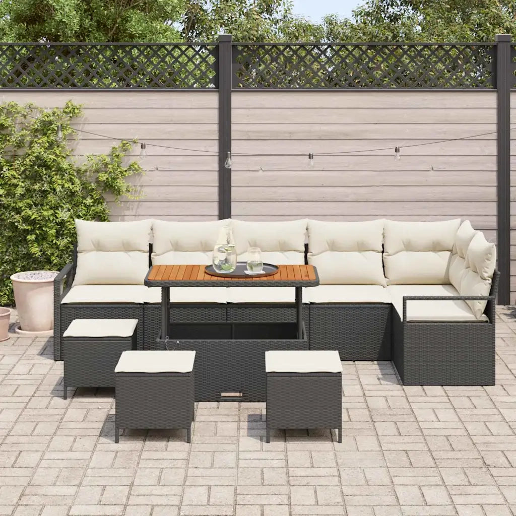 Set Divano da Giardino con cuscino 10 pcs Nero Poly Rattan 3362550