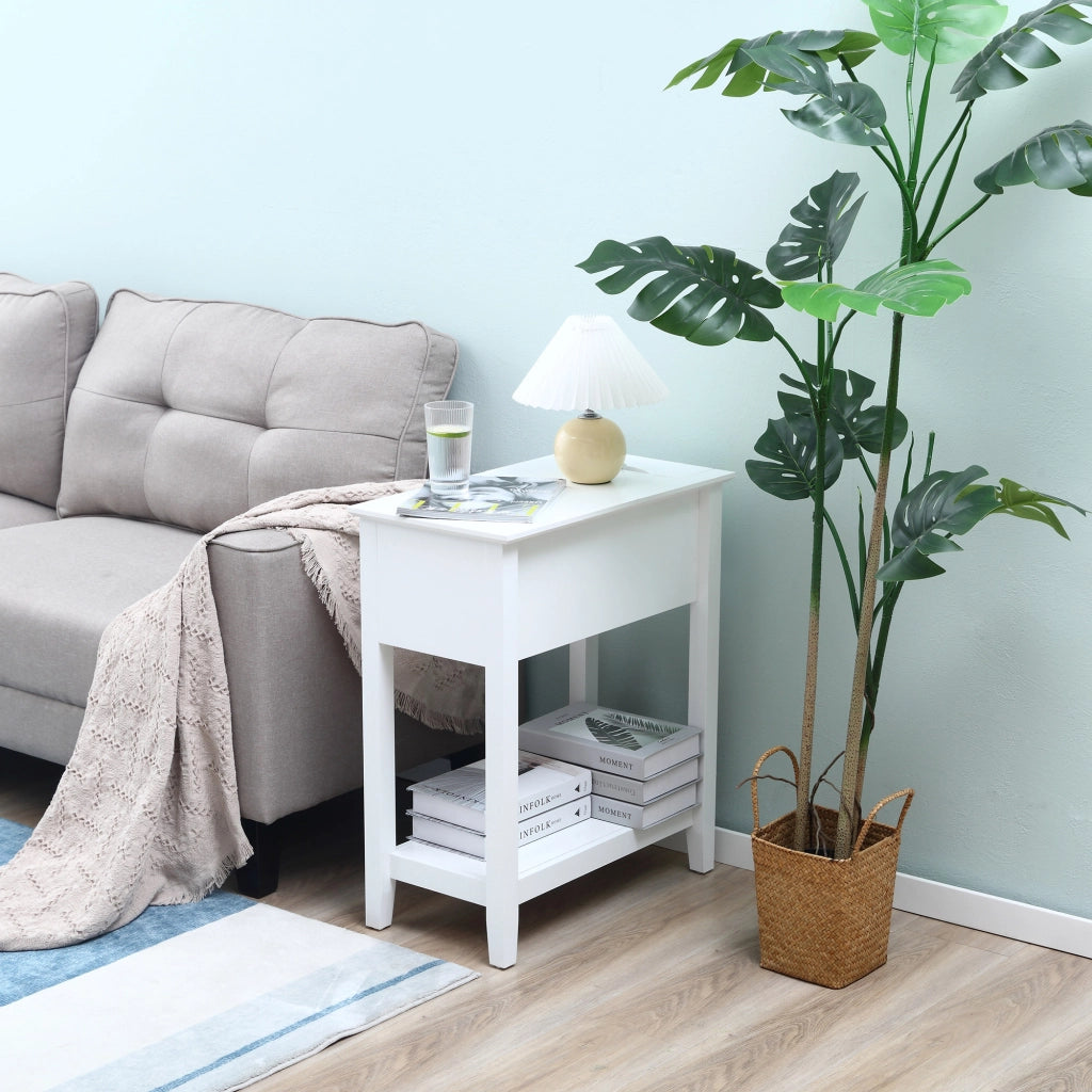 Comodino con Ripiano e Foro per Cavi ¨C Minimal ¨C 60.5x32.5x70 cm Bianco