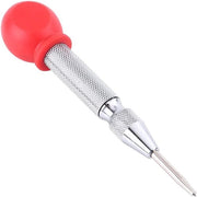 Strumento per creare forature automatico senza martello - punta HSS + manico in ottone/acciaio al carbonio - copertura rossa di protezione - finitura argentata.