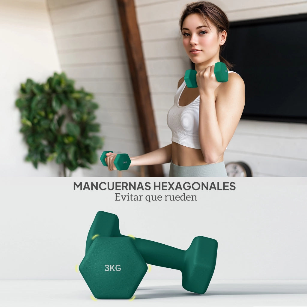 Set di manubri 2x1kg 2x2kg 2x3kg con supporto ¨C Minimal ¨C multicolore