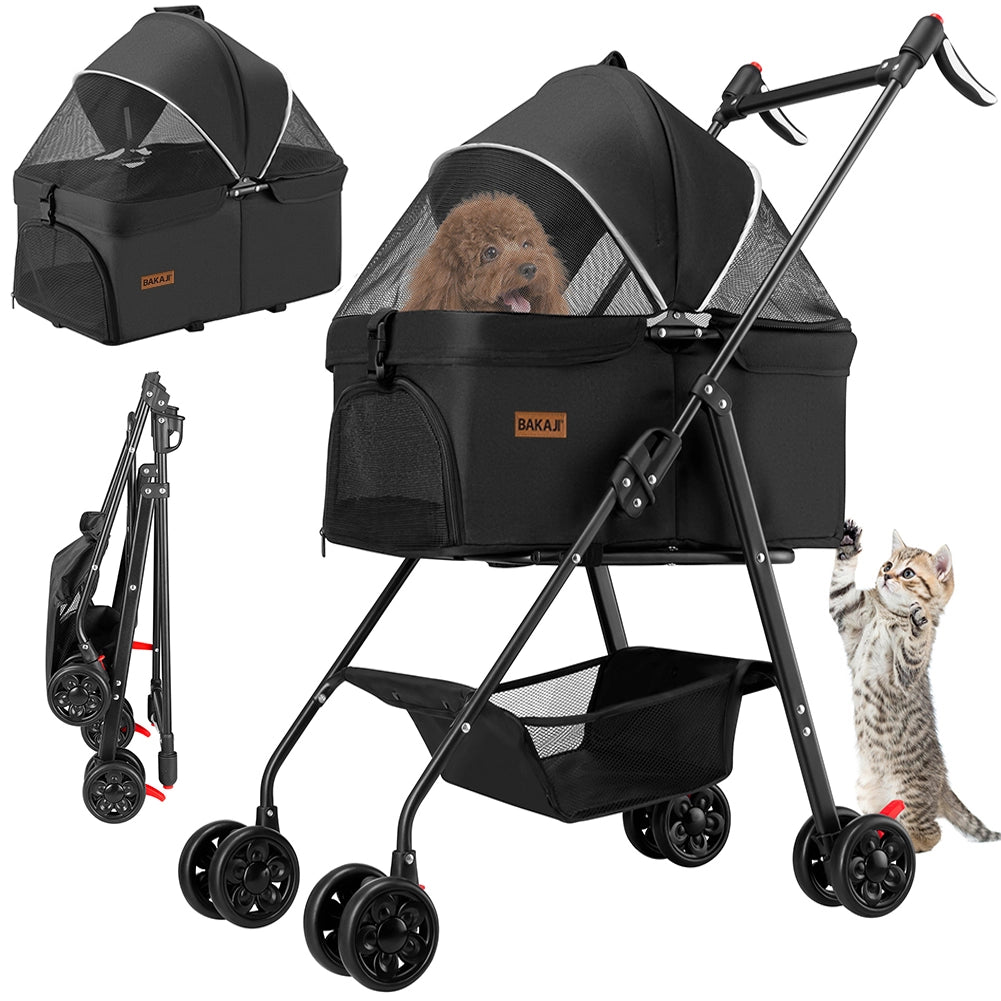 Passeggino per Animali Domestici Cestello Rimovibile Carrozzina Cani Gatti Nero