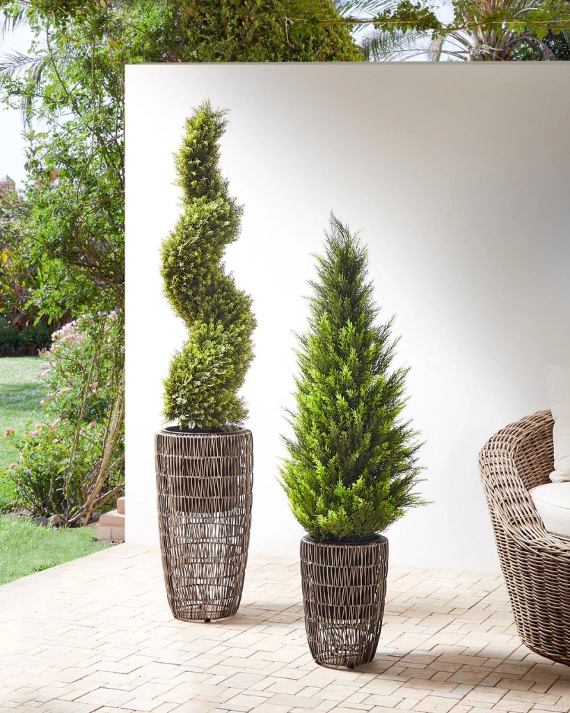 Set di 2 vasi in finto rattan con inserto marrone per interni ed esterni