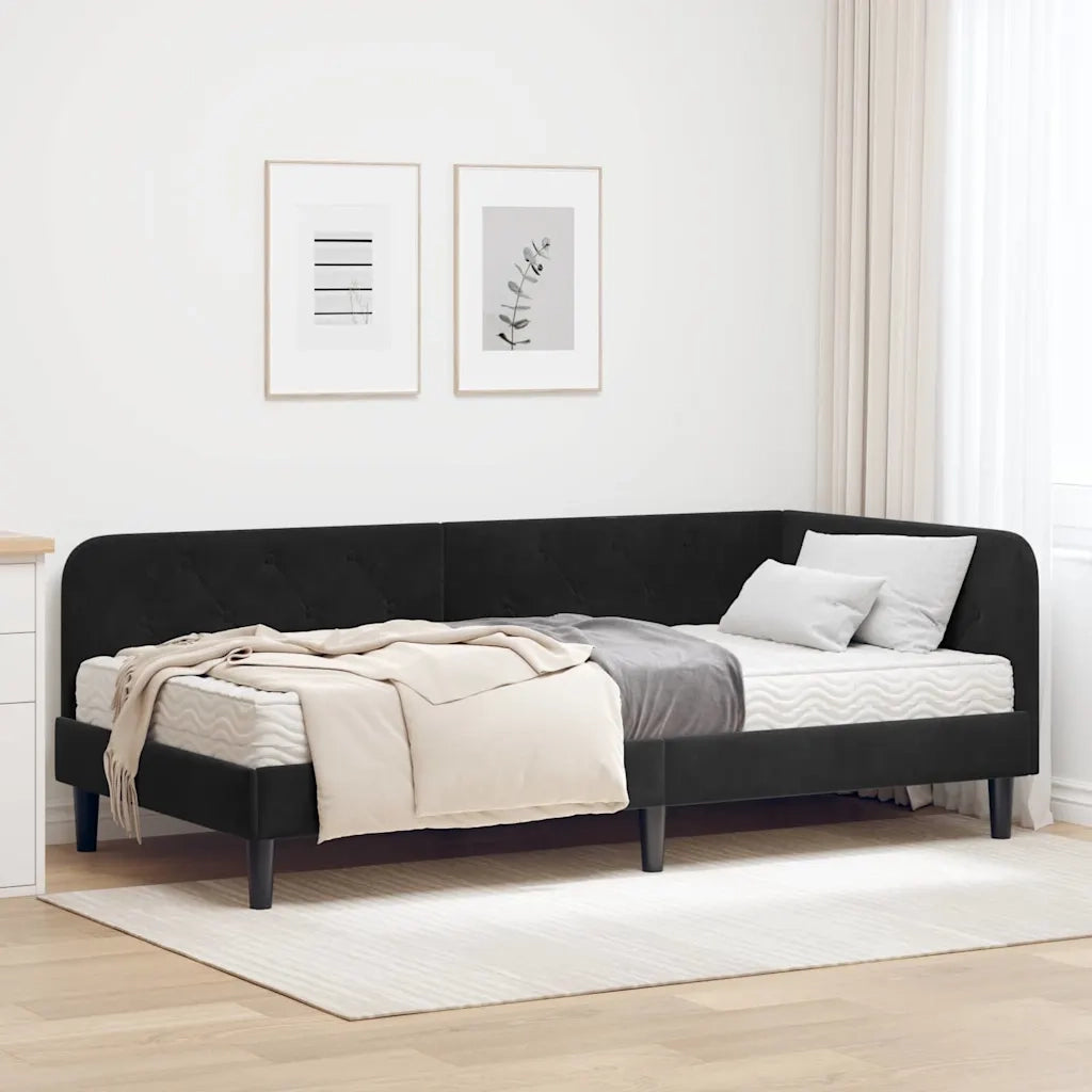 Cornice del letto ad angolo Nero 90 x 200 cm Velluto