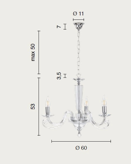 LAMPADARIO CHERUBINI 3 LUCI TORTORA E CROMO ATTACCO E14 D.60CM