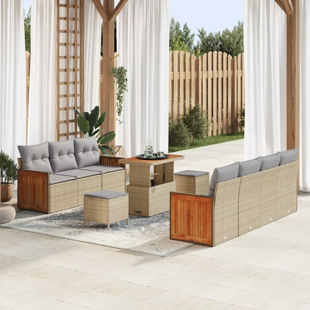 Set Divano da Giardino con cuscino 10 pcs Beige e Grigio Chiaro