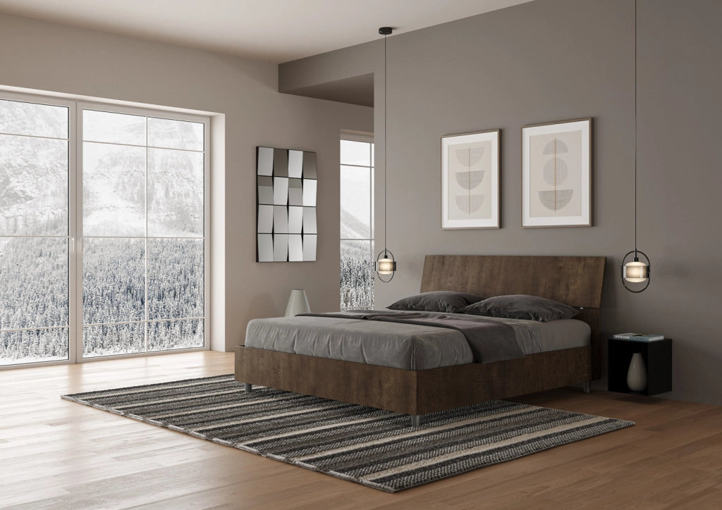 BS COM Letto matrimoniale contenitore 160x190 testata inclinata noce