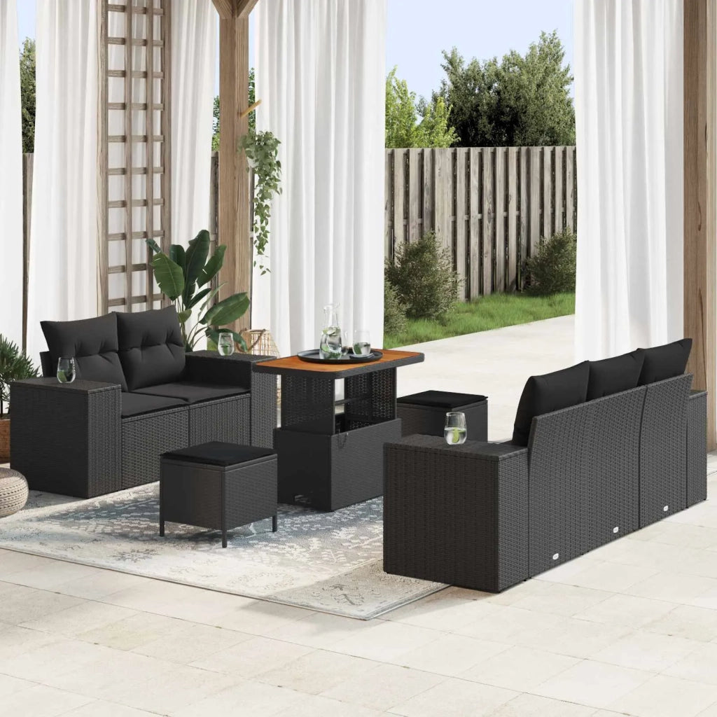 Set Divano da Giardino 8 pcs Nero polyrattan 3361949