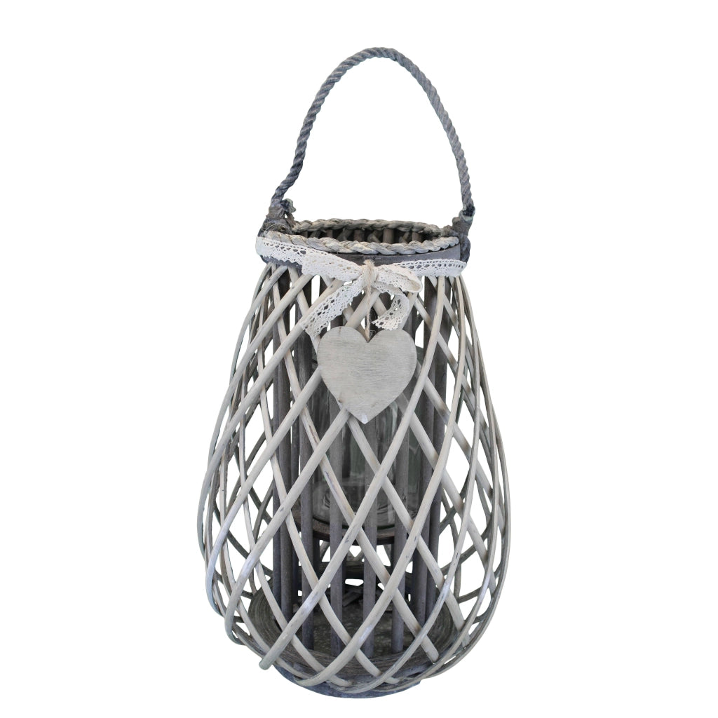 Lanterna in Vimini Rotonda in Vimini Vetro cm 33x33x46 - TREV